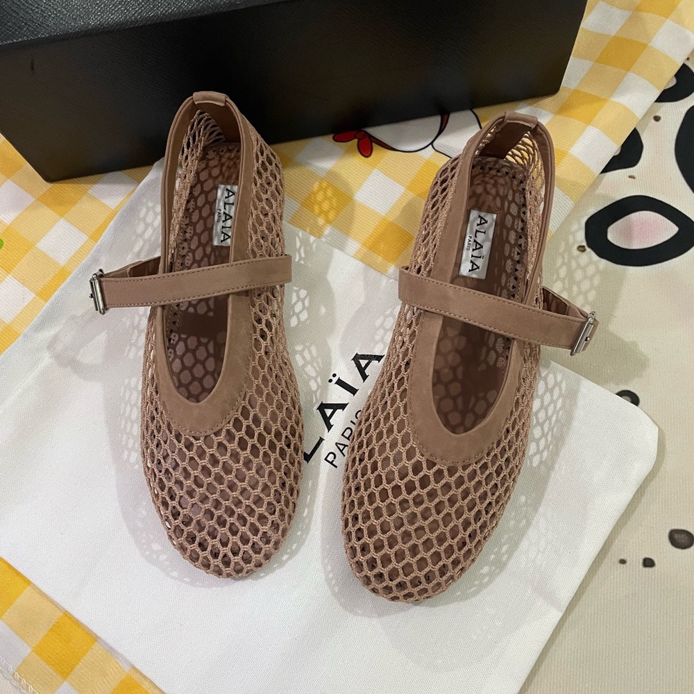ALAIA Nude Mesh Mary Jane Flats - Picture 2 of 15